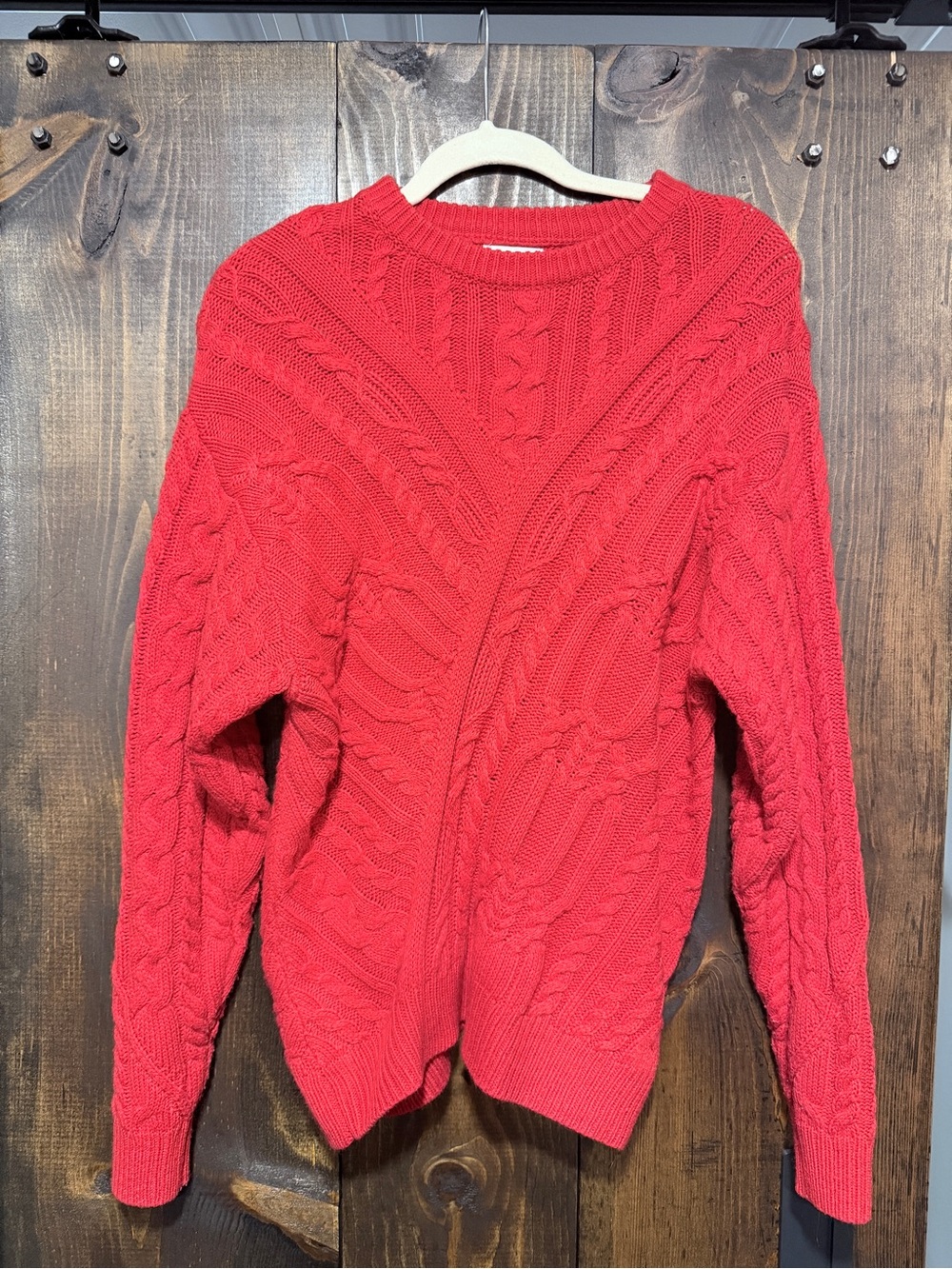 Women's Red Cable Crewneck Sweater